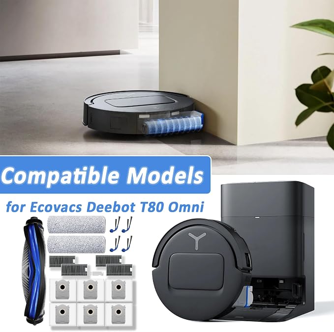 Replacement Parts for DEEBOT T80 Omni Robot Vacuum, Accessories Kit 1 Zero Tangle Main Brush, 2 Roller Mop, alternate