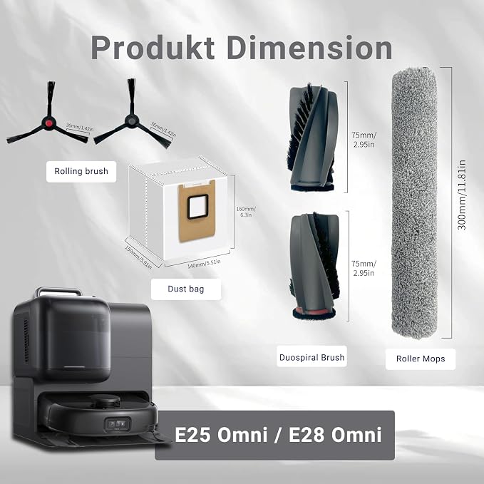 Replacement Parts Kit Compatible With Omni E25 / E28, Vacuum Cleaner Accessories Includes:2 Mop Roller Brush,1 Set Main