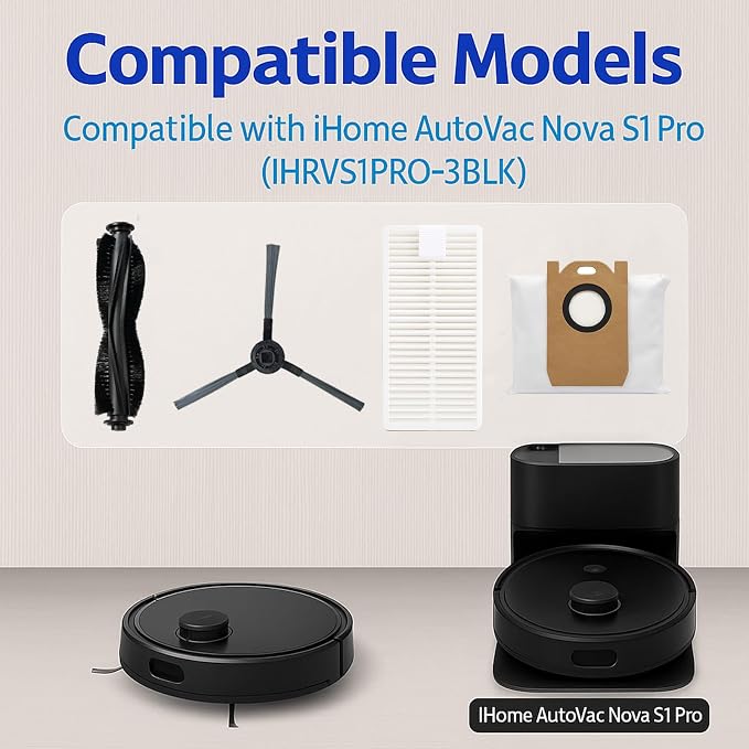Replacement Parts Kit Compatible with AutoVac Nova S1 Pro Robot Vacuum Cleaner Accessories iHRVS1PRO-3BLK, 1 Main