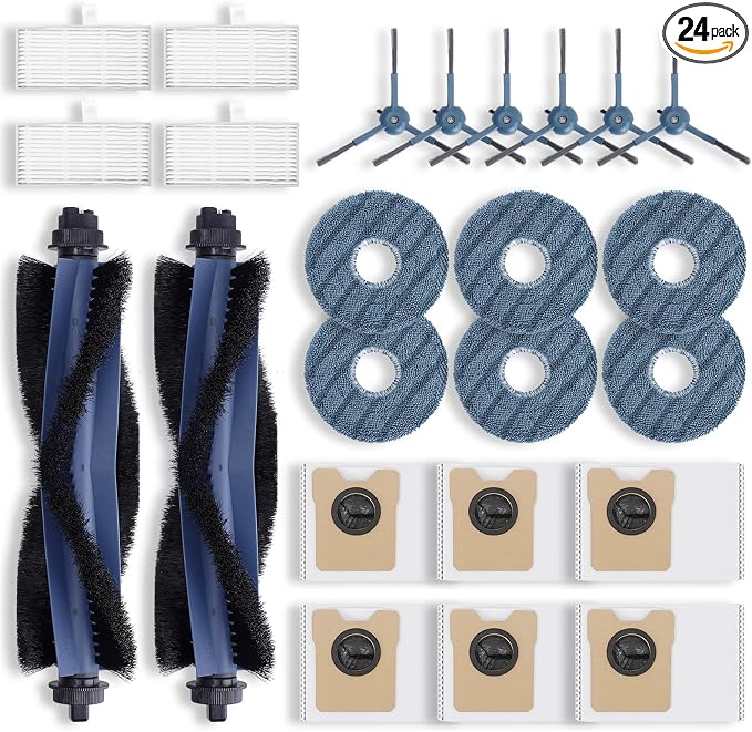 Replacement Parts Kit for Omni C20 Robot Vacuum Accessories, 2 Roller Brushes, 4 Filters, 6 Side Brushes, 6 Mop Pads, 6