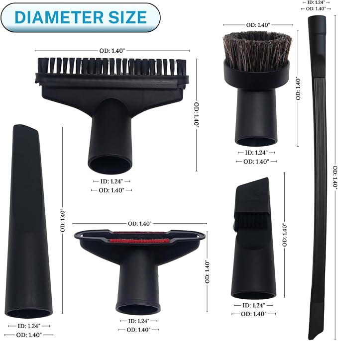 Replacement Vacuum Attachments & Brushes Plus Universal Adapter Kit Compatible with Shop Vacs Accessories 2-1/4" 1-7/8"