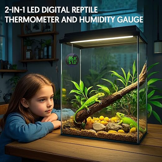 Reptile Thermometer and Humidity Gauge, LED Digital Thermometer Hydrometer, Reptile Tank Accessories for Bearded Dragon