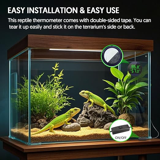 Reptile Thermometer and Humidity Gauge, LED Digital Thermometer Hydrometer, Reptile Tank Accessories for Bearded Dragon