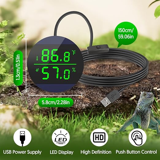 Reptile Thermometer and Humidity Gauge, LED Digital Thermometer Hydrometer, Reptile Tank Accessories for Bearded Dragon