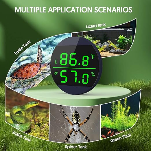 Reptile Thermometer and Humidity Gauge, LED Digital Thermometer Hydrometer, Reptile Tank Accessories for Bearded Dragon