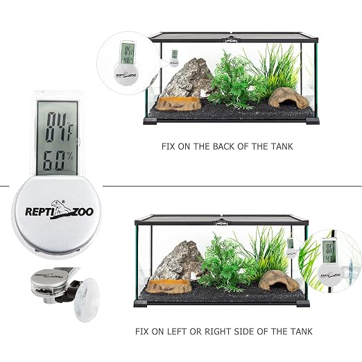 Reptile Thermometer Hygrometer with Suction Cup, Digital Thermometer Hygrometer for Reptile Rearing Box Terrarium Tank