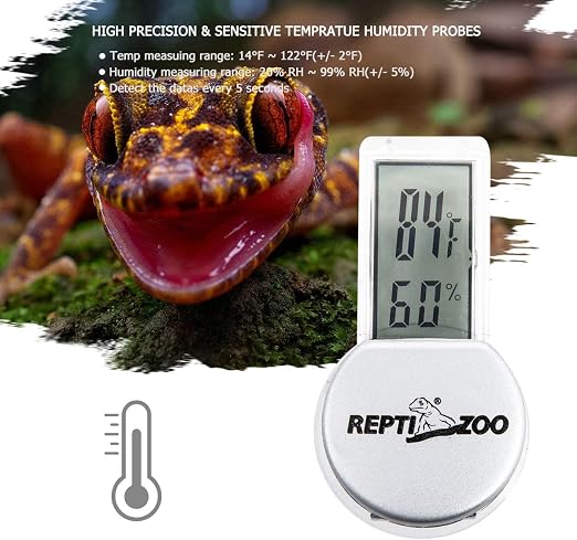 Reptile Thermometer Hygrometer with Suction Cup, Digital Thermometer Hygrometer for Reptile Rearing Box Terrarium Tank