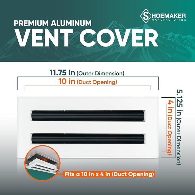 Residential Linear Slot Diffuser – 10x4 Decorative Soft White Wall & Ceiling Air Vent Cover, Adjustable Pattern Controller