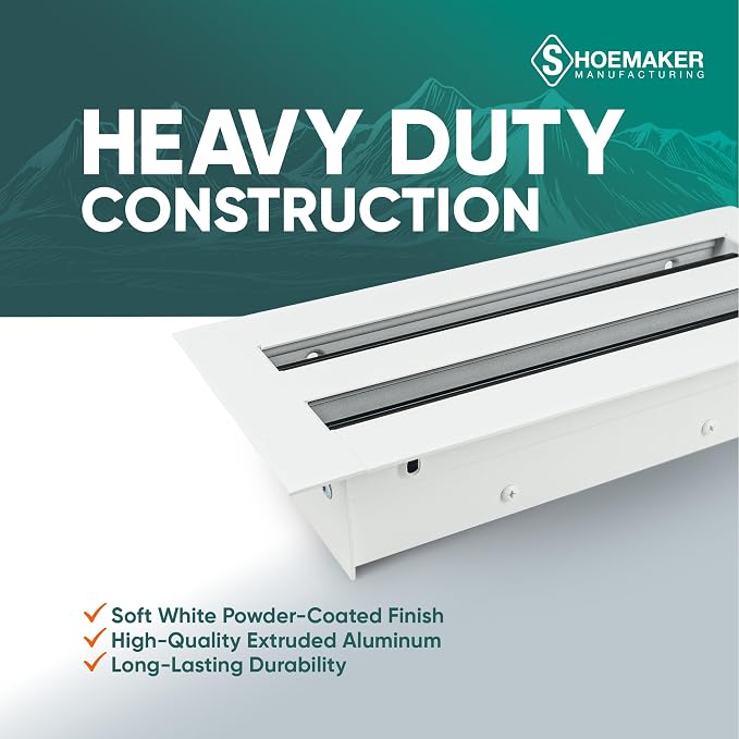 Residential Linear Slot Diffuser – 10x4 Decorative Soft White Wall & Ceiling Air Vent Cover, Adjustable Pattern Controller