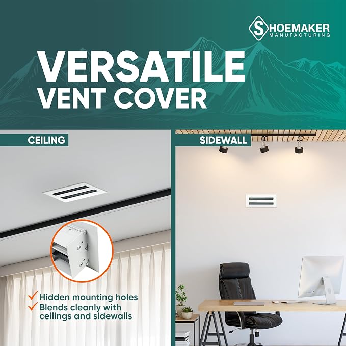 Residential Linear Slot Diffuser – 10x4 Decorative Soft White Wall & Ceiling Air Vent Cover, Adjustable Pattern Controller