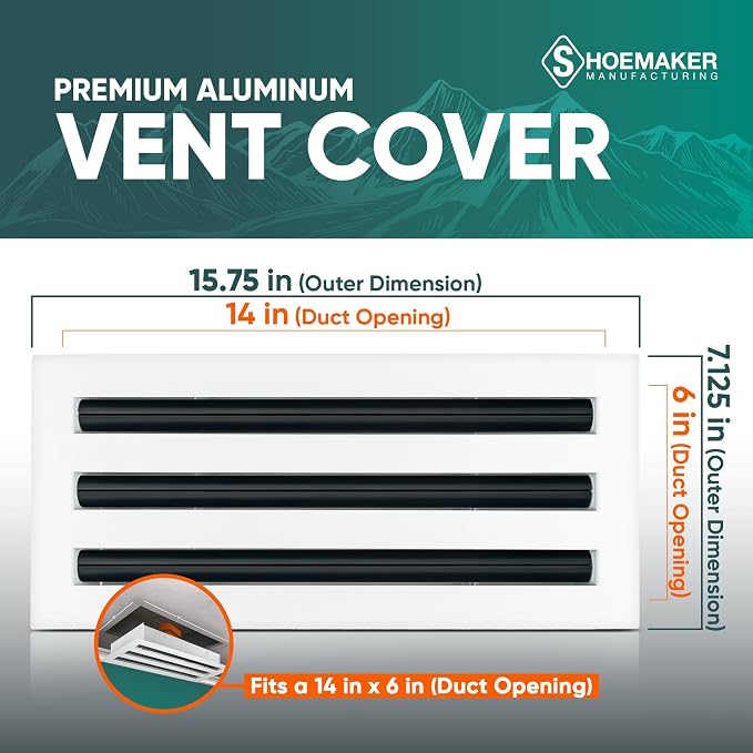 Residential Linear Slot Diffuser – 14x6 Decorative Soft White Wall & Ceiling Air Vent Cover, Adjustable Pattern Controller