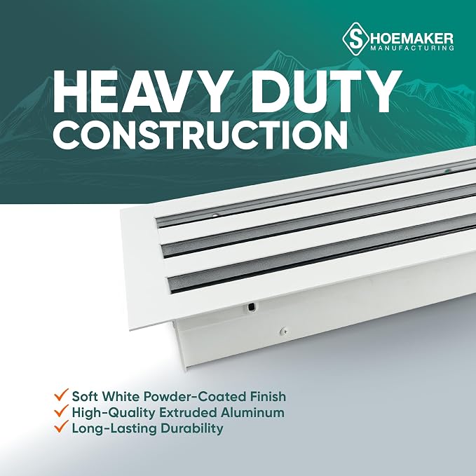 Residential Linear Slot Diffuser – 14x6 Decorative Soft White Wall & Ceiling Air Vent Cover, Adjustable Pattern Controller