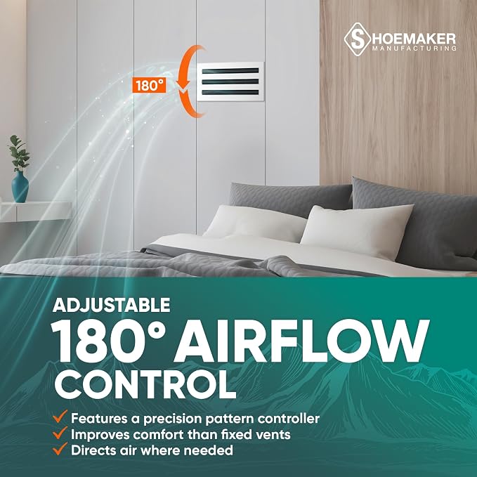 Residential Linear Slot Diffuser – 14x6 Decorative Soft White Wall & Ceiling Air Vent Cover, Adjustable Pattern Controller