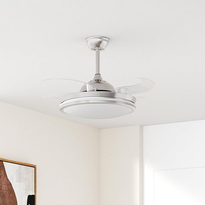Retractable Ceiling Fans with Lights,42 Inch Modern Low Profile Bladeless LED Ceiling Fan Lights with Remote Control Smart