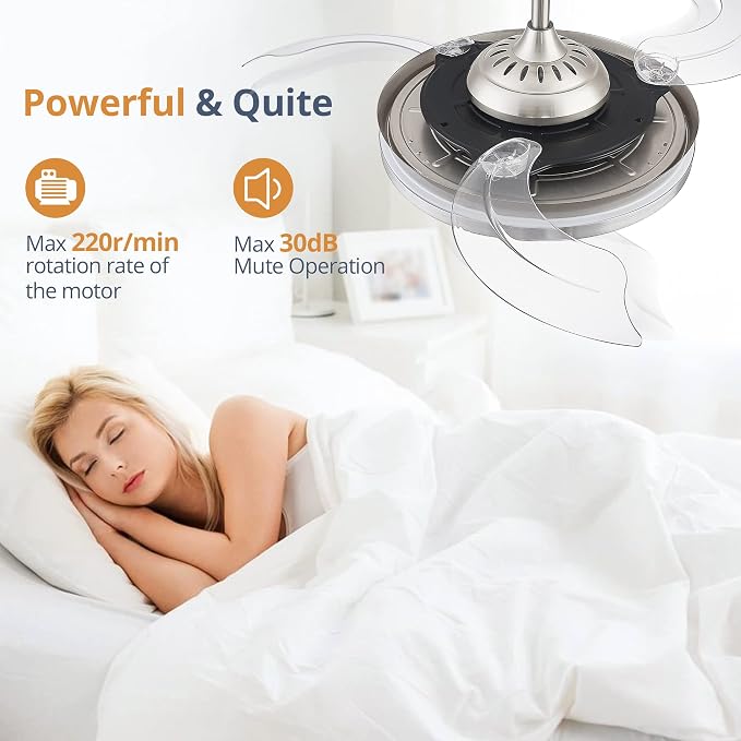 Retractable Ceiling Fans with Lights and Remote, 42 Inch Fandelier Ceiling Fans with LED Lighting, Smart Modern Ceiling Fan
