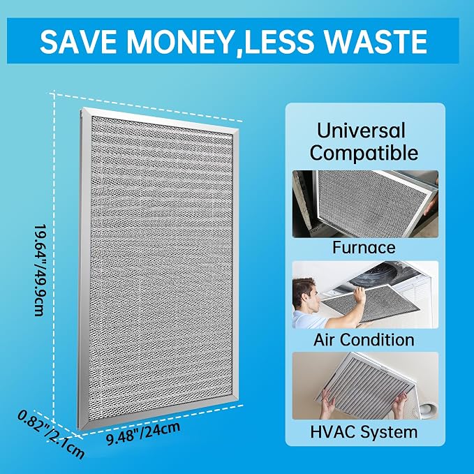 Reusable 10x20x1 Air Filter Electrostatic HVAC AC Furnace Filter,MERV 8,Washable,Lasts a Lifetime,Permanent Air