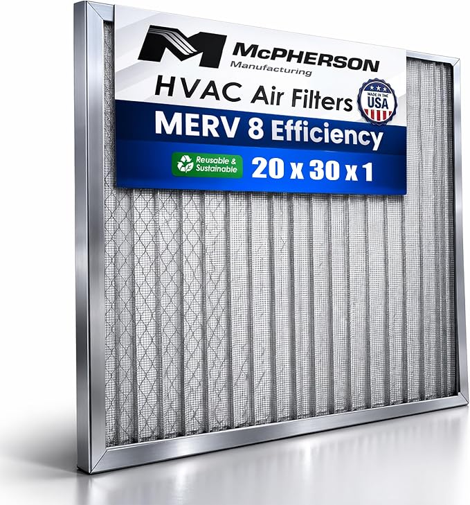 Reusable Air Filter 30x20x1 (Actual: 29.75" x 19.75" x 0.875") | Washable MERV 8 | Made in USA Metal Frame | HVAC AC Furnace