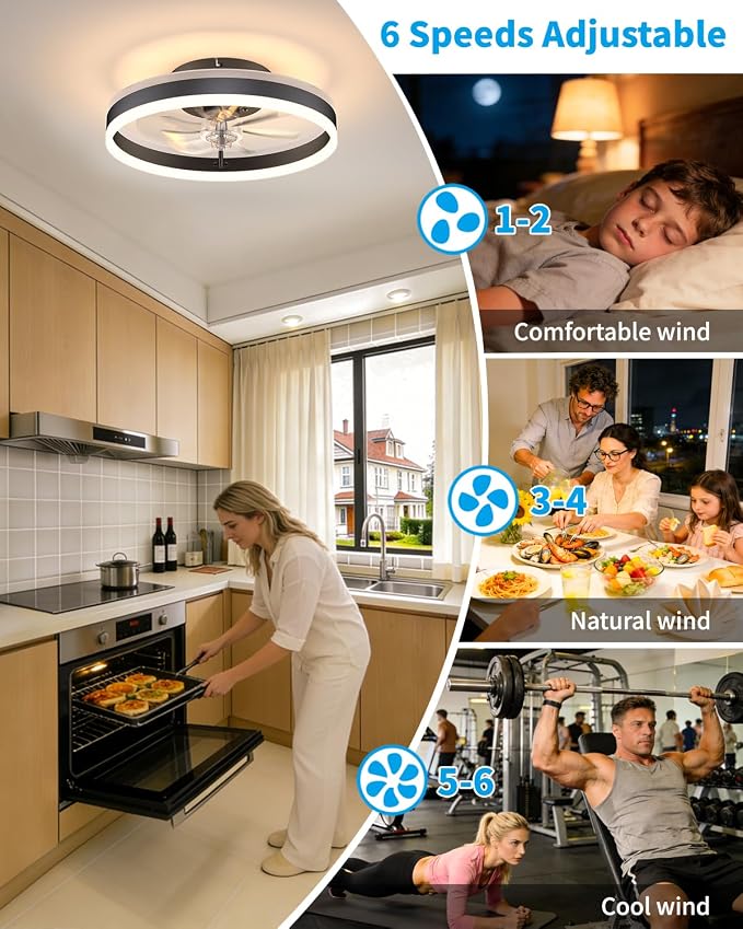 RGB Ceiling Fan with Lights, Low Profile Ceiling Fans with Lights and Remote, Flush Mount LED Fan Light, Modern Bladeless