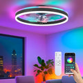 RGB Ceiling Fans with Lights, 15.7'' Modern Low Profile Ceiling Fan, Dimmable Flush Mount Ceiling Fan with Remote/APP