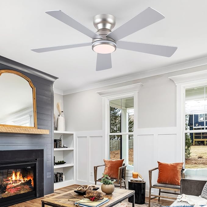 RGB Ceiling Fans with Lights, 46" Flush Mount Ceiling Fan with Remote APP, RGB+3CCT Dimmable Led Light, Reversible 6 Wind