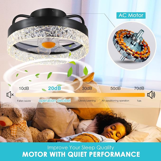 RGB Ceiling Fans with Lights and Remote, 13'' Low Profile Ceiling Fans, LED Bladeless Modern Flush Mount Ceiling Fan Light