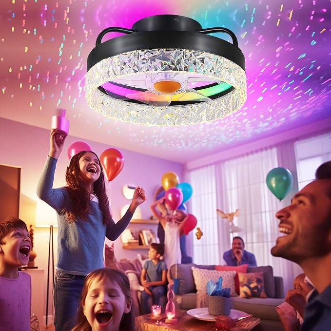 RGB Ceiling Fans with Lights and Remote, 13'' Low Profile Ceiling Fans, LED Bladeless Modern Flush Mount Ceiling Fan Light