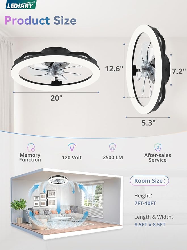 RGB Low Profile Ceiling Fans with Lights and Remote, 20 Inch Dimmable Modern Fan Light(3000K-6000K), 6 Speed, Reversible, APP