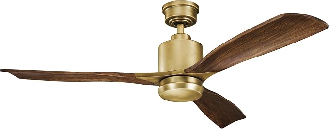 Ridley II 52" Ceiling Fan and Light Kit in Natural Brass, 3-Blade LED Ceiling Fan in Cherry Finish, 3000K, (52" W x 14.5" H)
