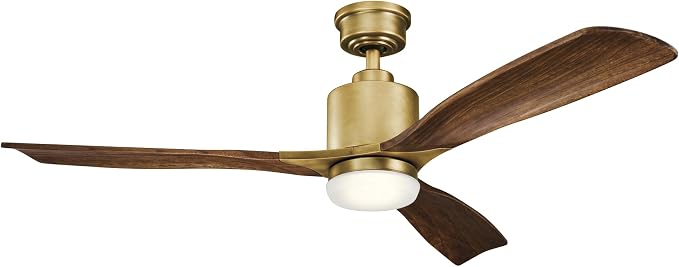 Ridley II 52" Ceiling Fan and Light Kit in Natural Brass, 3-Blade LED Ceiling Fan in Cherry Finish, 3000K, (52" W x 14.5" H)