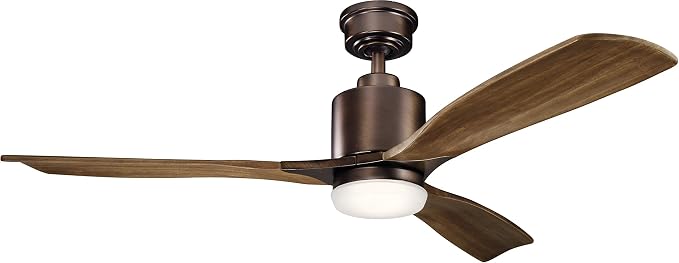 Ridley II 52" Ceiling Fan and Light Kit in Oil Brushed Bronze Walnut Blade Finish, 3-Blade LED Ceiling Fan, 3000K, (52" W x
