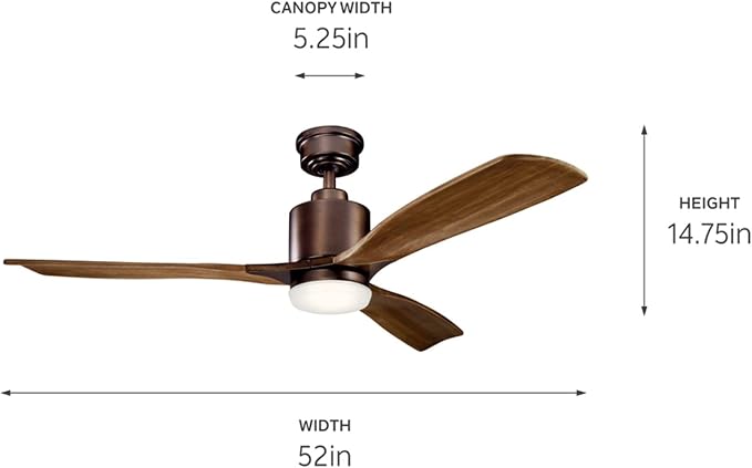 Ridley II 52" Ceiling Fan and Light Kit in Oil Brushed Bronze Walnut Blade Finish, 3-Blade LED Ceiling Fan, 3000K, (52" W x
