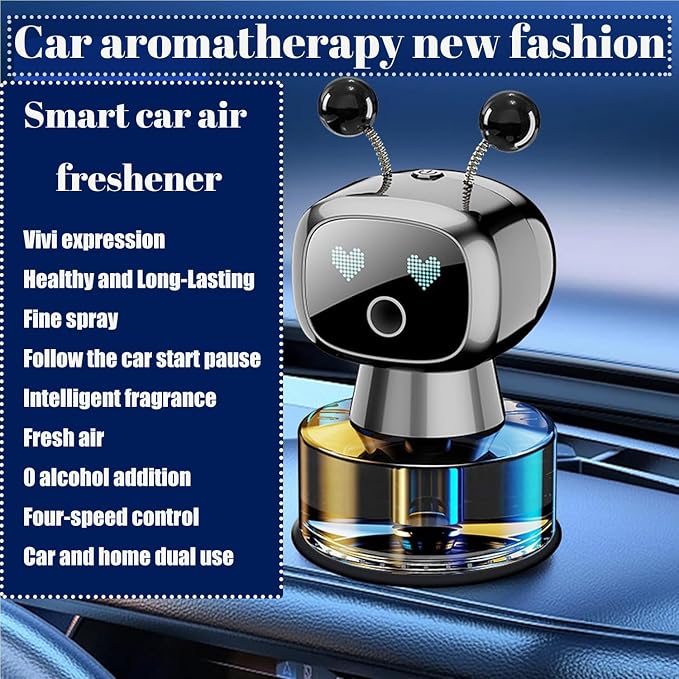 Robot Intelligent Aromatherapy Machine, Smart Cute Robot Car Air Freshener - Fine Spray/Fillable/Four-Gear