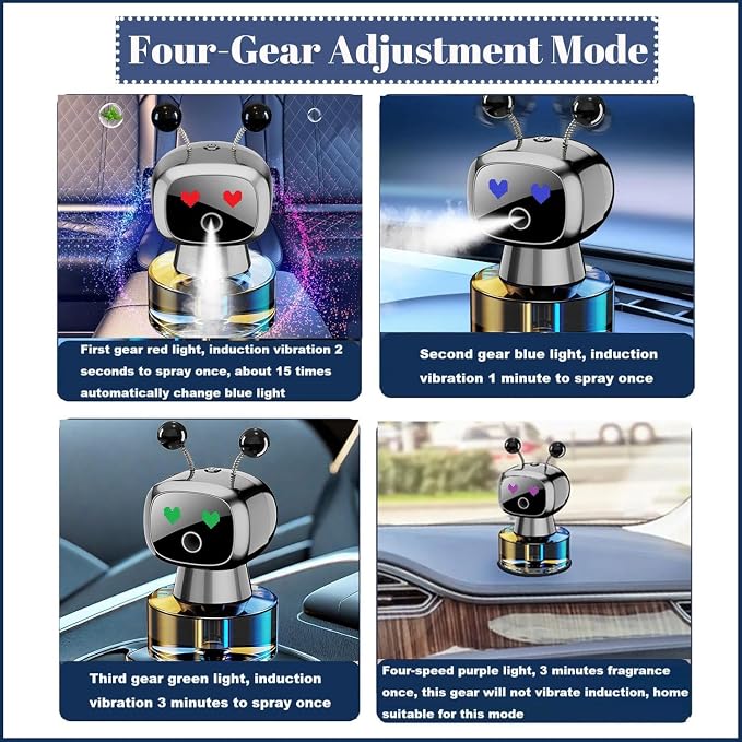 Robot Intelligent Aromatherapy Machine, Smart Cute Robot Car Air Freshener - Fine Spray/Fillable/Four-Gear