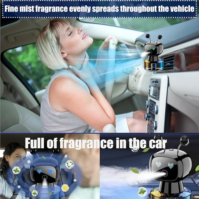 Robot Intelligent Aromatherapy Machine, Smart Cute Robot Car Air Freshener - Fine Spray/Fillable/Four-Gear
