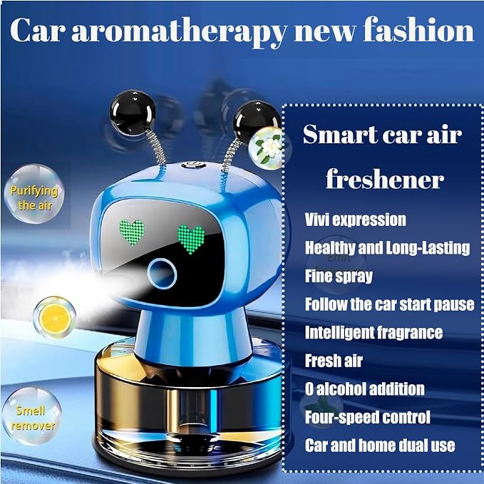 Robot Intelligent Aromatherapy Machine, Smart Cute Robot Car Air Freshener - Fine Spray/Fillable/Four-Gear