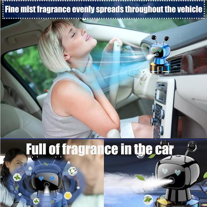 Robot Intelligent Aromatherapy Machine, Smart Cute Robot Car Air Freshener - Fine Spray/Fillable/Four-Gear