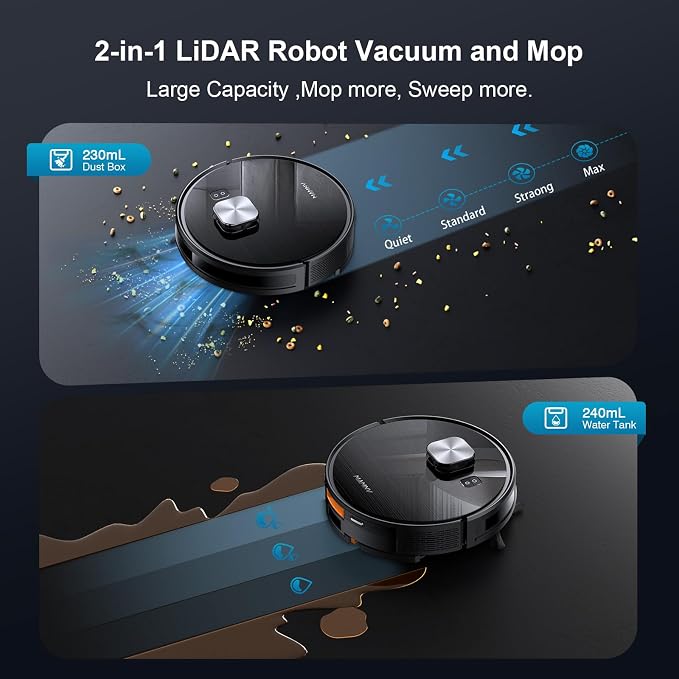 Robot Vacuum and Mop, 11500 Pa Suction, 3-in-1 Robotic Vacuum with Smart LiDAR Navigation, 90 Day Self-Emptying,160 Min