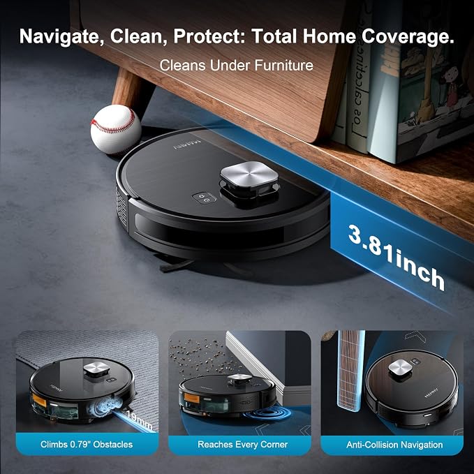 Robot Vacuum and Mop, 11500 Pa Suction, 3-in-1 Robotic Vacuum with Smart LiDAR Navigation, 90 Day Self-Emptying,160 Min