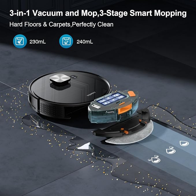 Robot Vacuum and Mop, 11500 Pa Suction, 3-in-1 Robotic Vacuum with Smart LiDAR Navigation, 90 Day Self-Emptying,160 Min