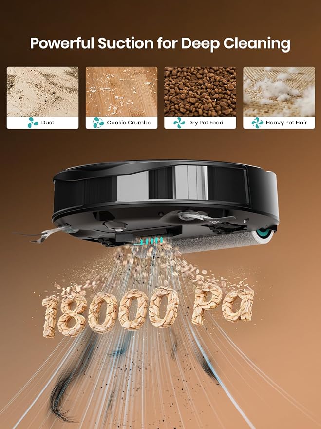 Robot Vacuum and Mop, 18000Pa Strong Suction, Self-Cleaning Roller Mop with Auto Drying, LiDAR Navigation & Obstacle