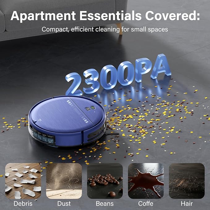 Robot Vacuum and Mop Combo, 2 in 1 Robotic Vacuum Cleaner for Pet Hair, Low Profile Automatic Vacuum Cleaner for Hard Floor