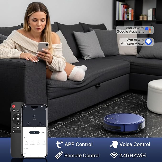 Robot Vacuum and Mop Combo, 2 in 1 Robotic Vacuum Cleaner for Pet Hair, Low Profile Automatic Vacuum Cleaner for Hard Floor