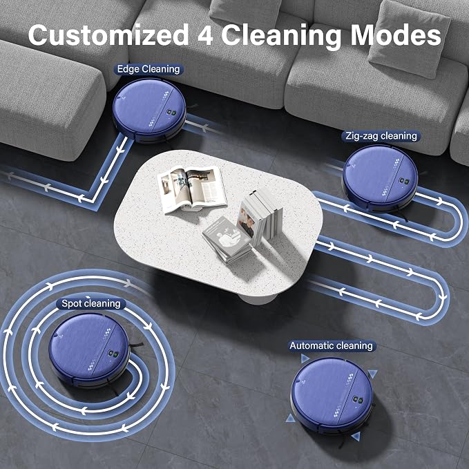 Robot Vacuum and Mop Combo, 2 in 1 Robotic Vacuum Cleaner for Pet Hair, Low Profile Automatic Vacuum Cleaner for Hard Floor