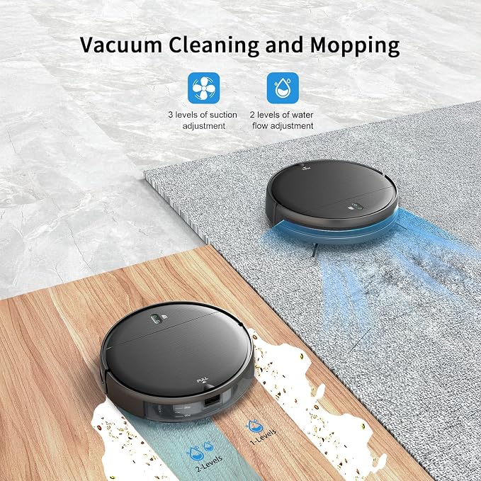 Robot Vacuum and Mop Combo, 2 in 1 Robotic Vacuum Cleaner with Schedule, App/Alexa/Voice Control, Ideal for Hard Floor, Pet