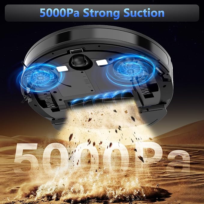 Robot Vacuum and Mop Combo, 5000Pa Robotic Vacuum Cleaner, 150 Min Max, App & Remote Control, Ideal for Hard Floor, Carpet