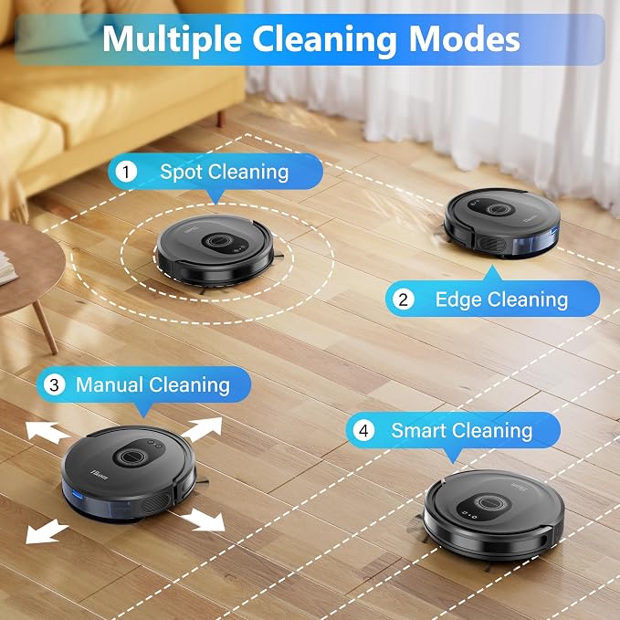 Robot Vacuum and Mop Combo, 5000Pa Robotic Vacuum Cleaner, 150 Min Max, App & Remote Control, Ideal for Hard Floor, Carpet