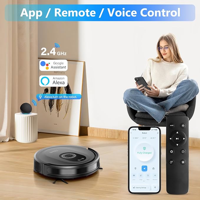 Robot Vacuum and Mop Combo, 5000Pa Robotic Vacuum Cleaner, 150 Min Max, App & Remote Control, Ideal for Hard Floor, Carpet