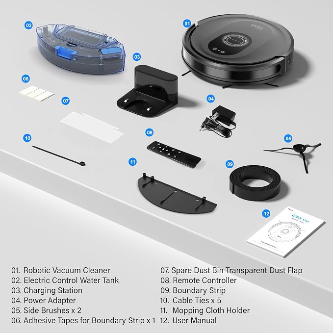 Robot Vacuum and Mop Combo, 5000Pa Robotic Vacuum Cleaner, 150 Min Max, App & Remote Control, Ideal for Hard Floor, Carpet