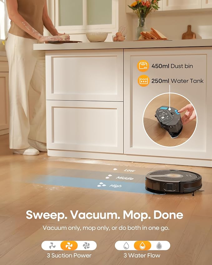Robot Vacuum and Mop Combo,5000Pa Robotic Vacuum Cleaner,180mins Runtime Vacuum Robot with App/Remote/Alexa Control, Ideal