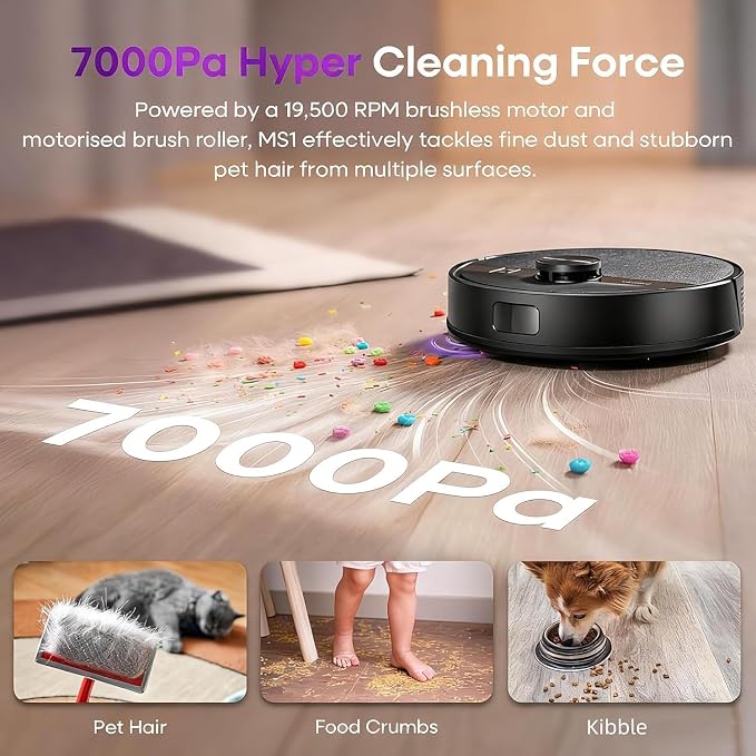 Robot Vacuum and Mop Combo, 7000Pa Robotic Vacuum with Lidar Navigation, 180mins Runtime, Tangle-Free Robot Mop, 5 Editable
